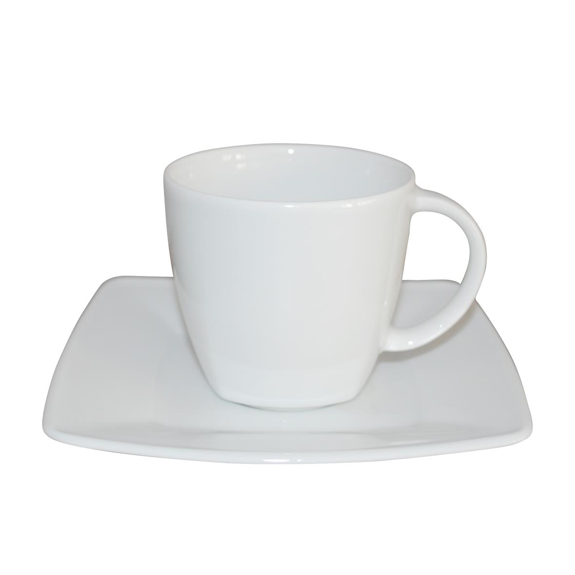 Witte Kirsten koffiekop en schotel met bedrukoptie Witte Kirsten koffiekop en schotel met bedrukoptie